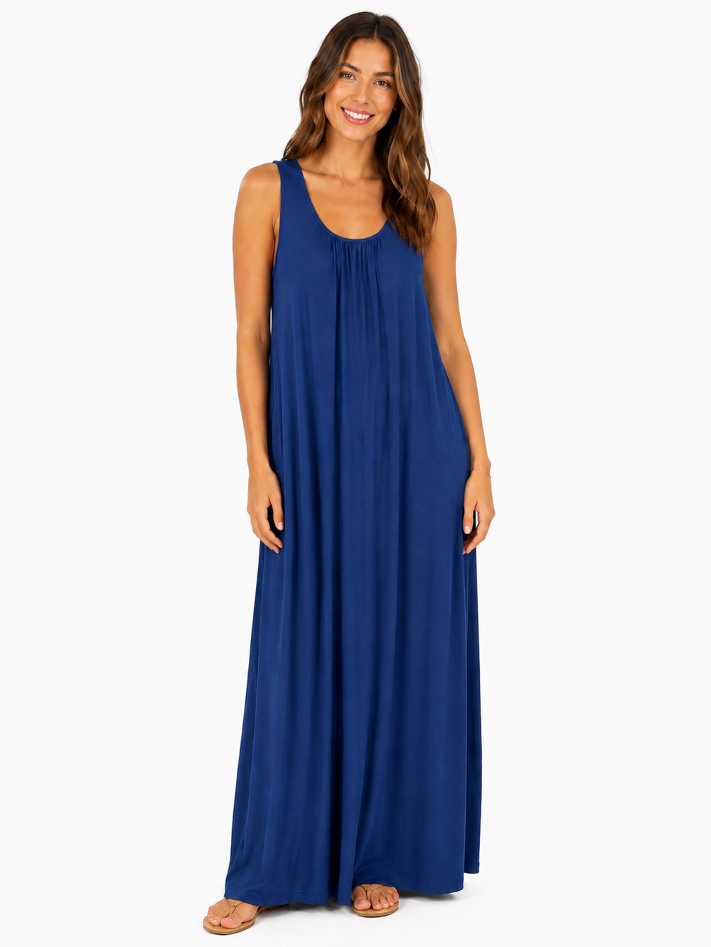 Lord & Taylor Cobalt Blue Maxi Dress Large Twist Racerback Sleeveless